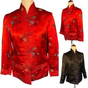 Peony Brand Shanghai Reversible Satin Asian Jacket Red Black Large